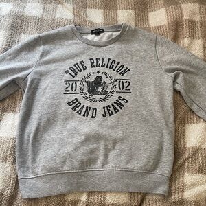 grey true religion buddha logo crewneck
